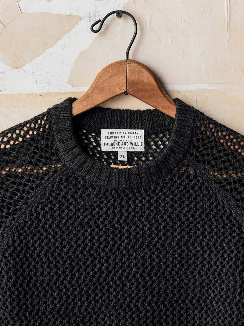 cascabel open weave sweater in black - Model