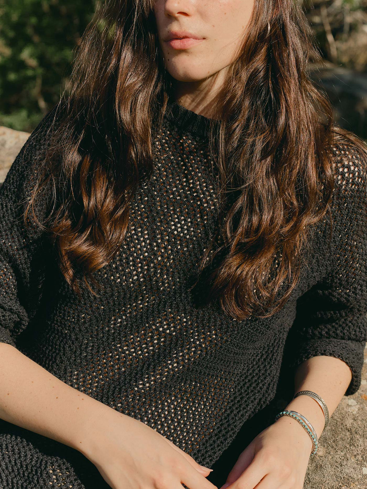 cascabel open weave sweater in black