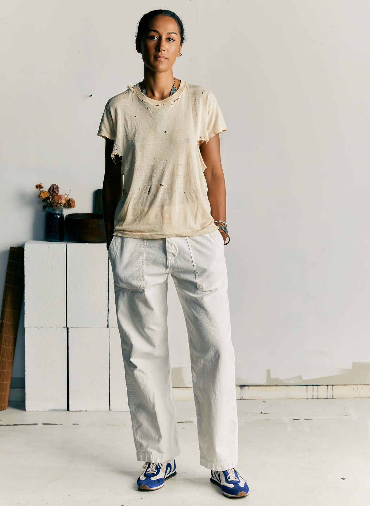 blake military trouser in white