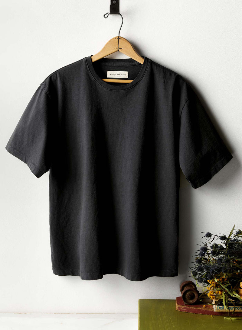 faded black knit box crew