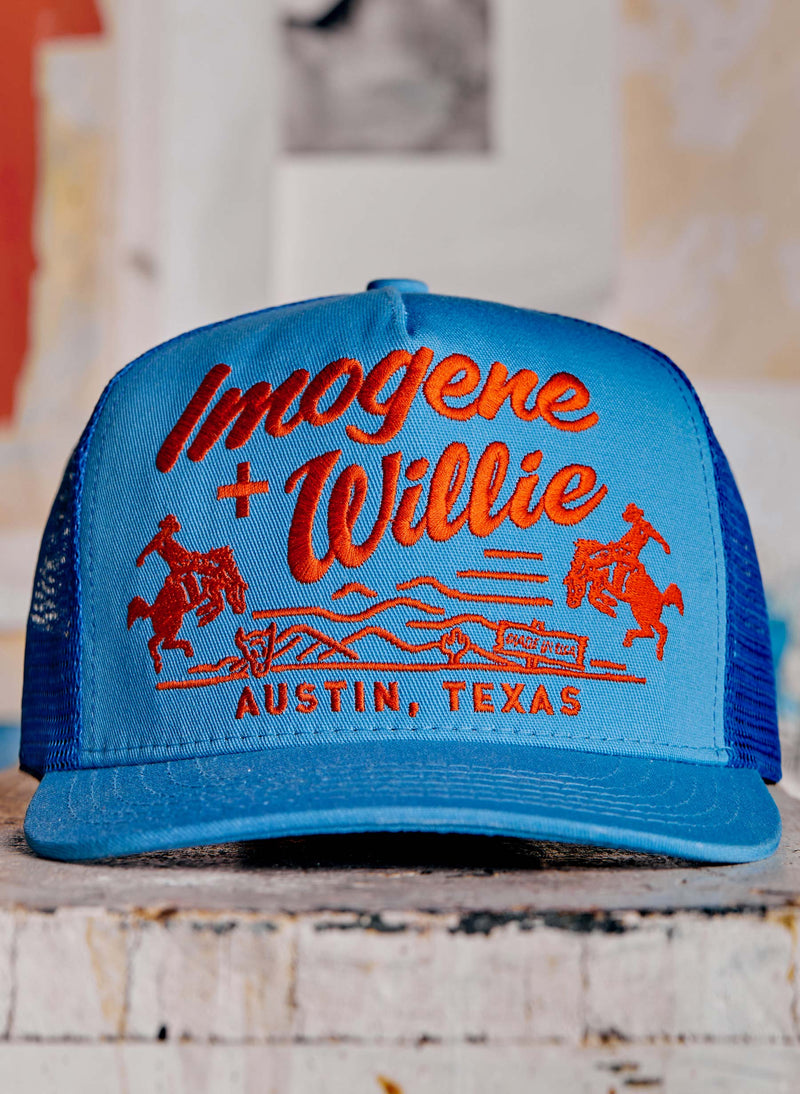 the "bronco" trucker in blue