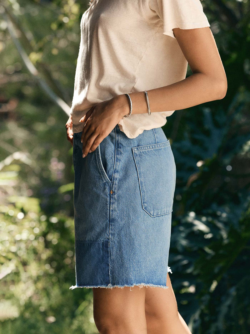 clarke washed denim cutoff short - Model