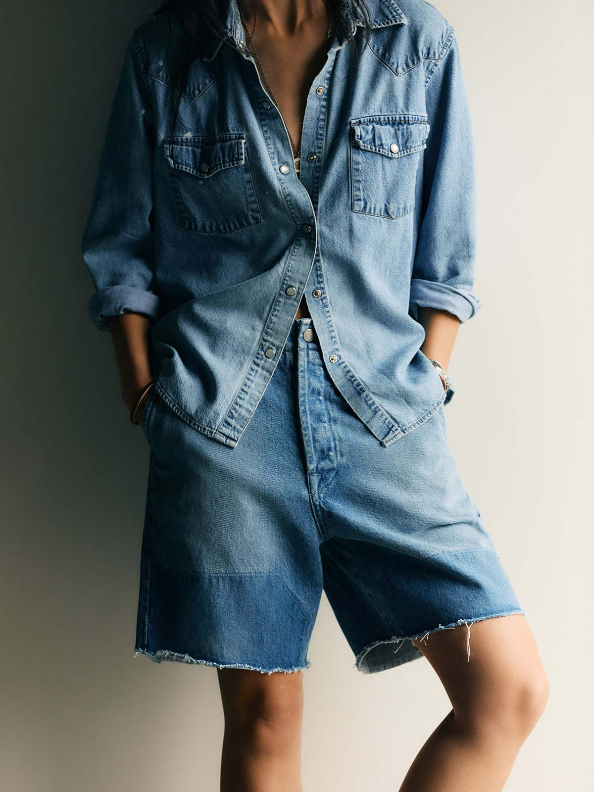 clarke washed denim cutoff short