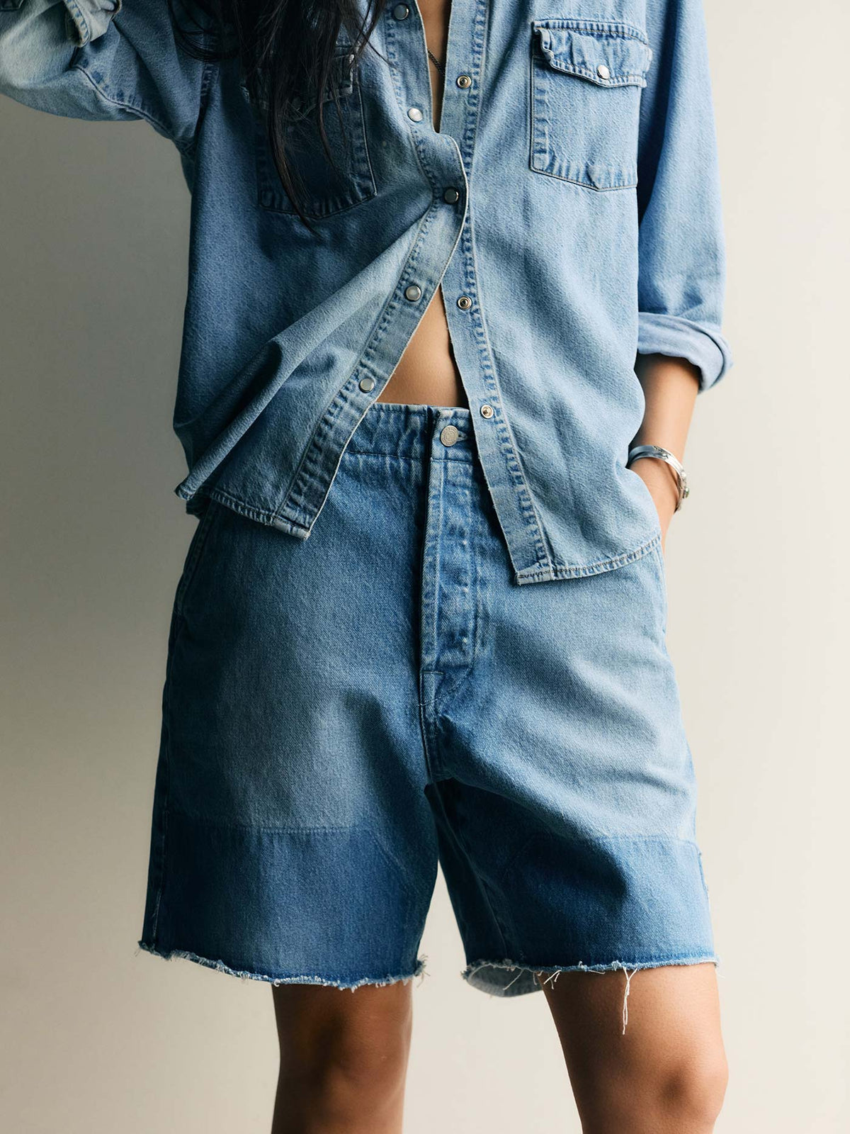 clarke washed denim cutoff short