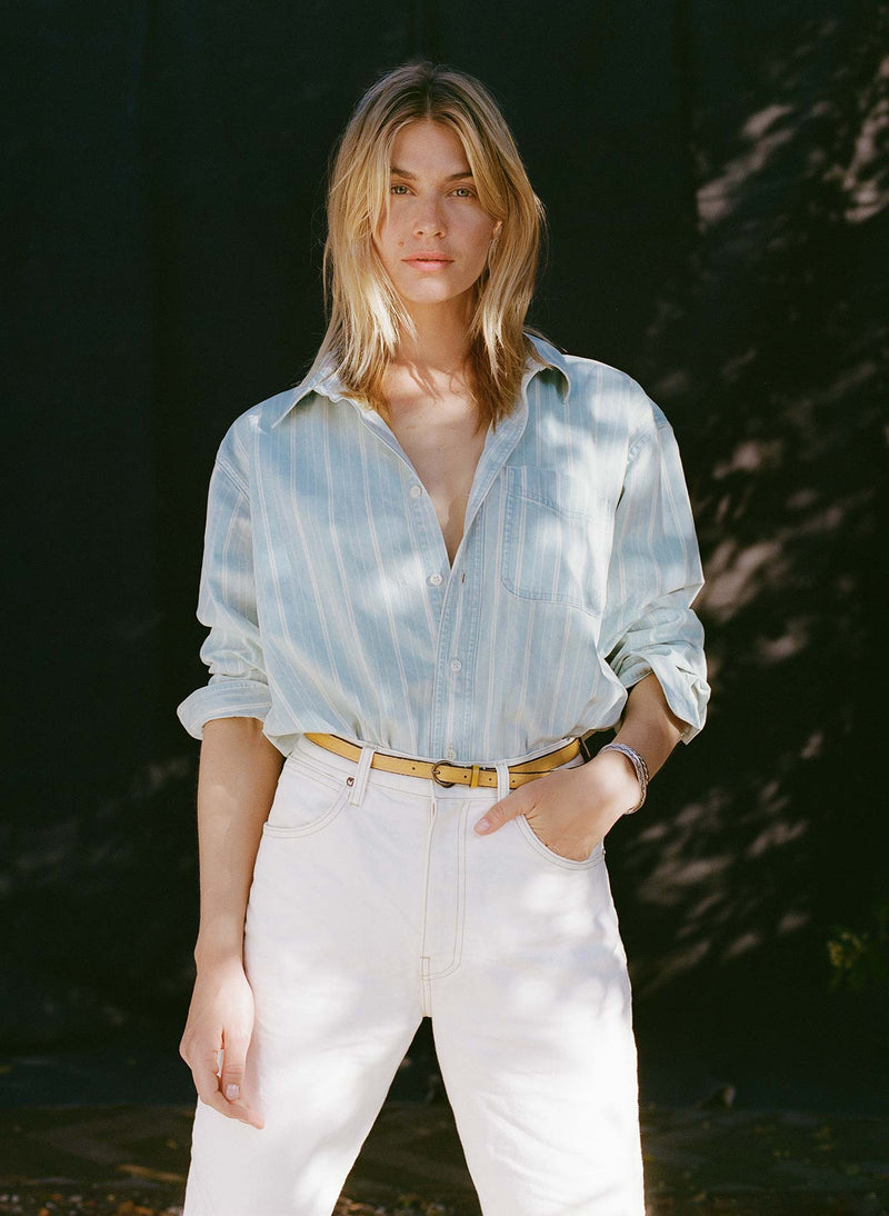 clyde striped denim button up