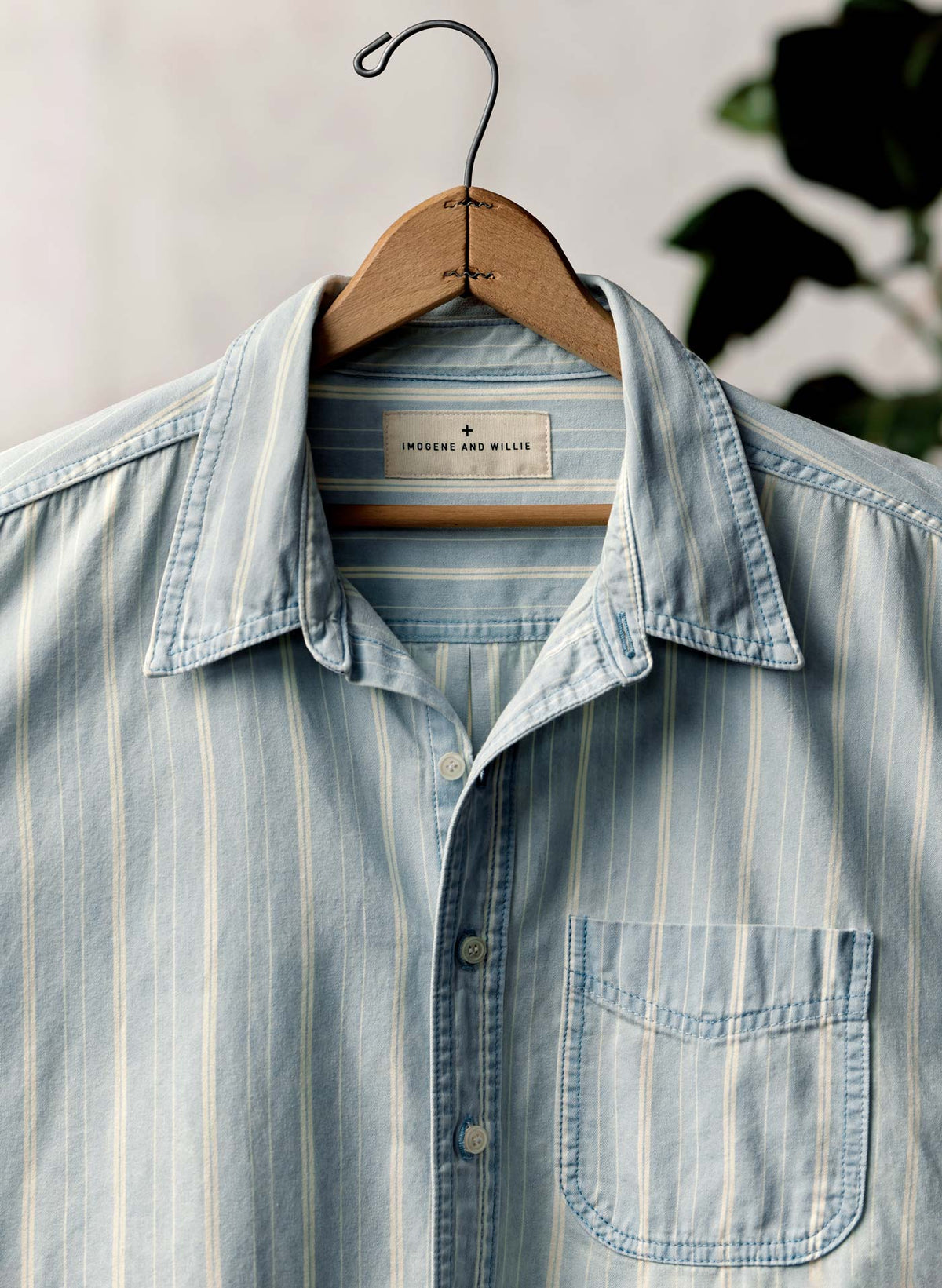clyde striped denim button up