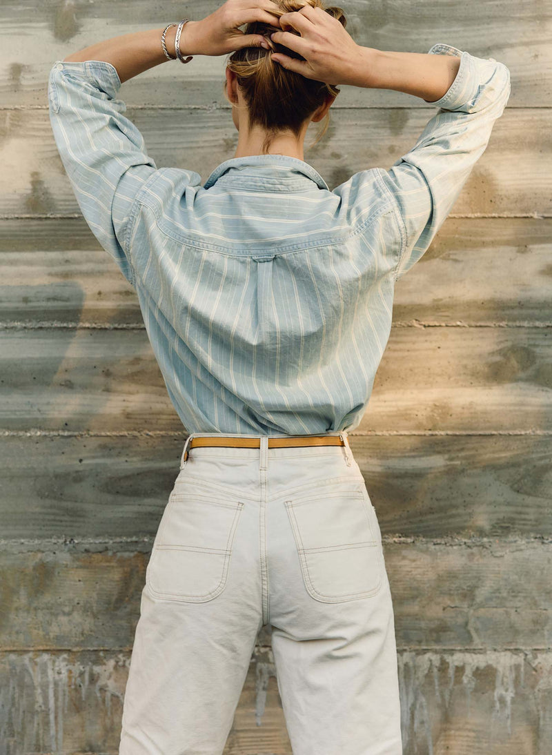 clyde striped denim button up - Model