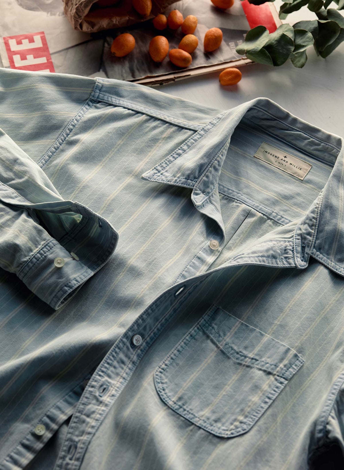 clyde striped denim button up