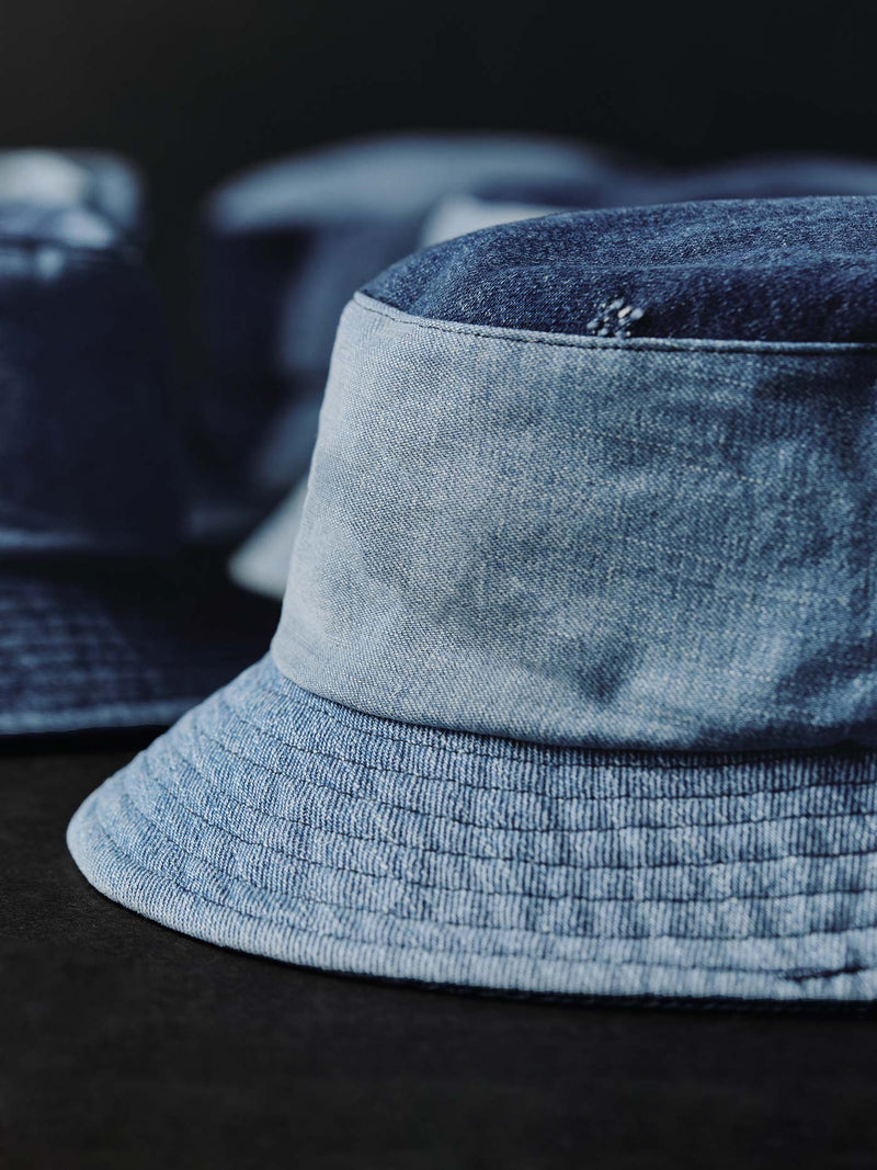 love fades recycled denim bucket hat - Model
