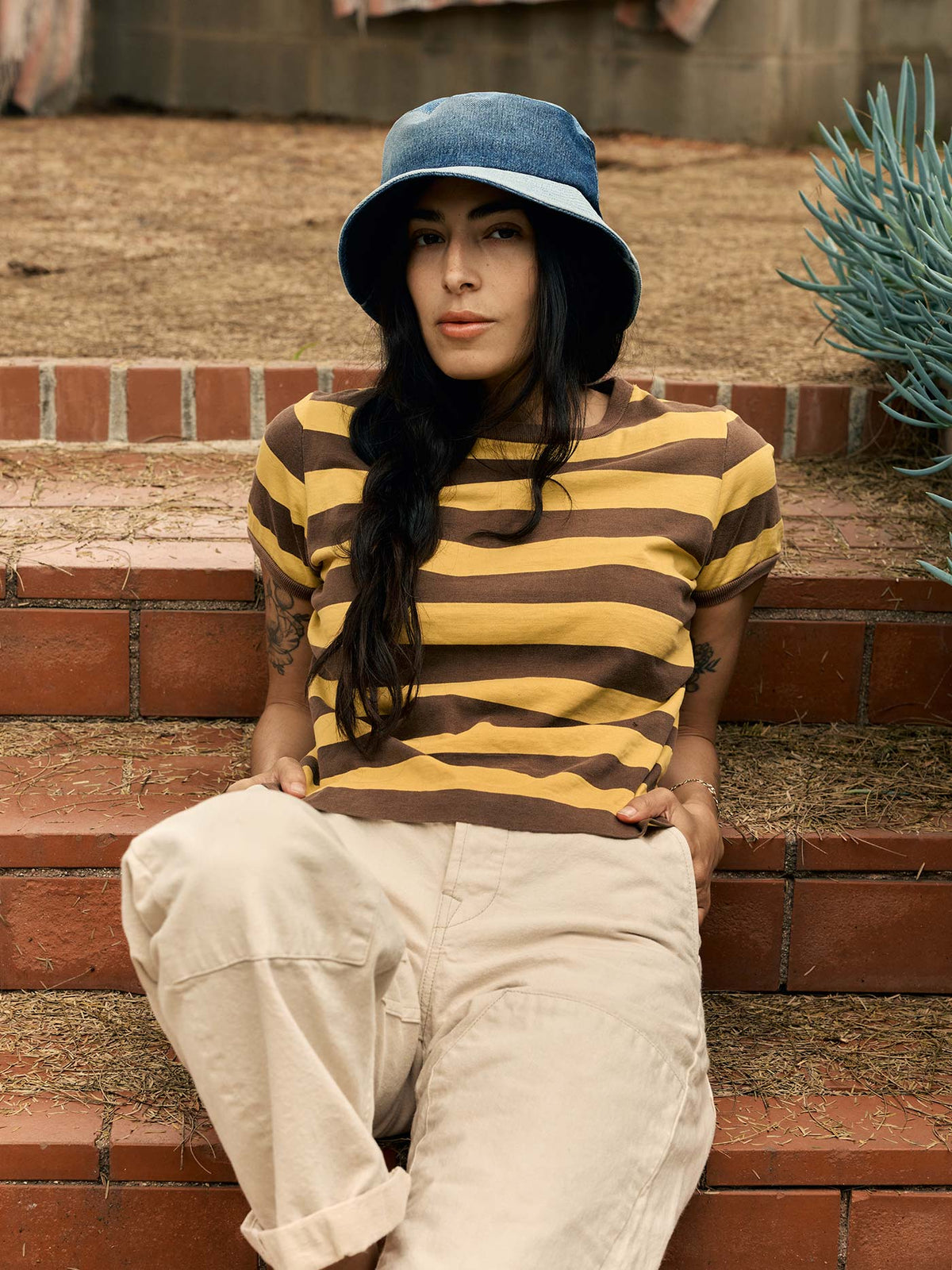 love fades recycled denim bucket hat