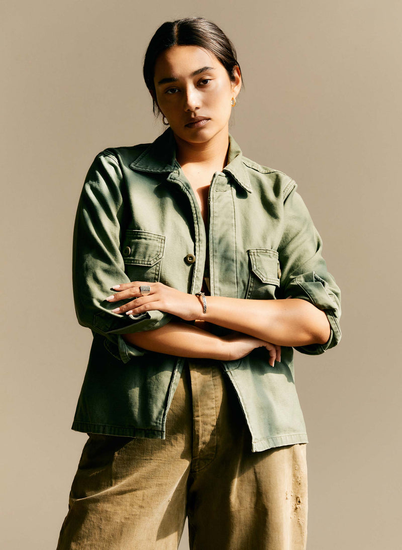 military shirt jacket in fatigue green