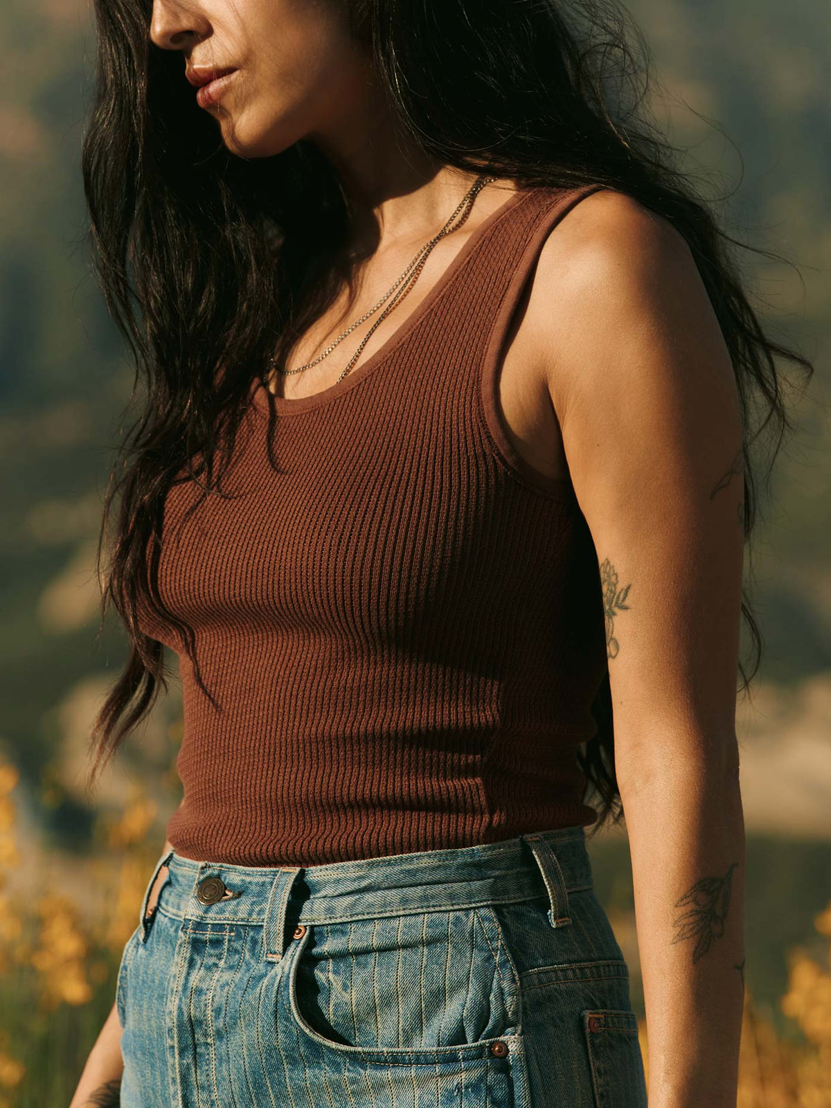 the vintage tank in open knit chestnut