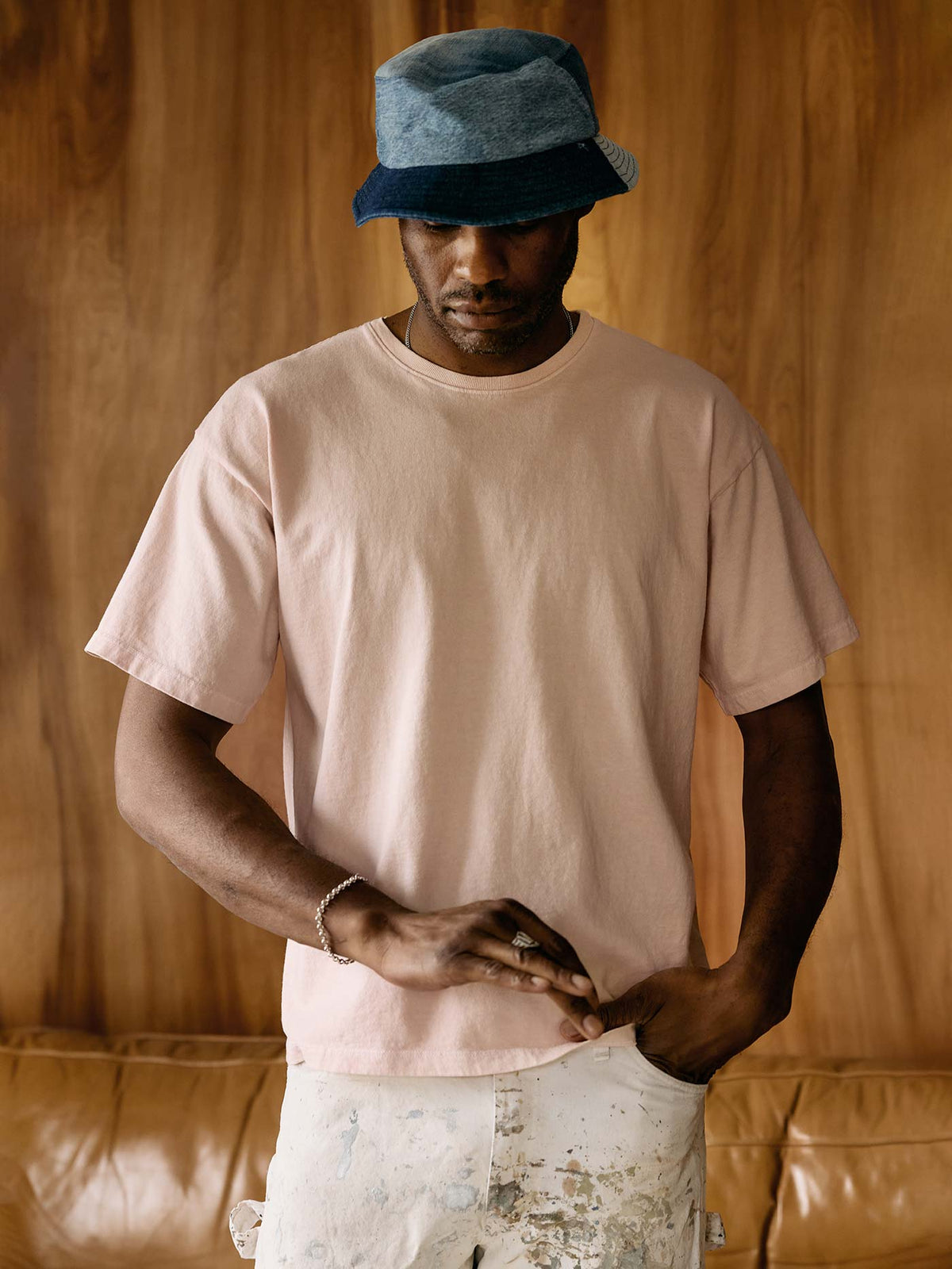 faded pink knit box crew