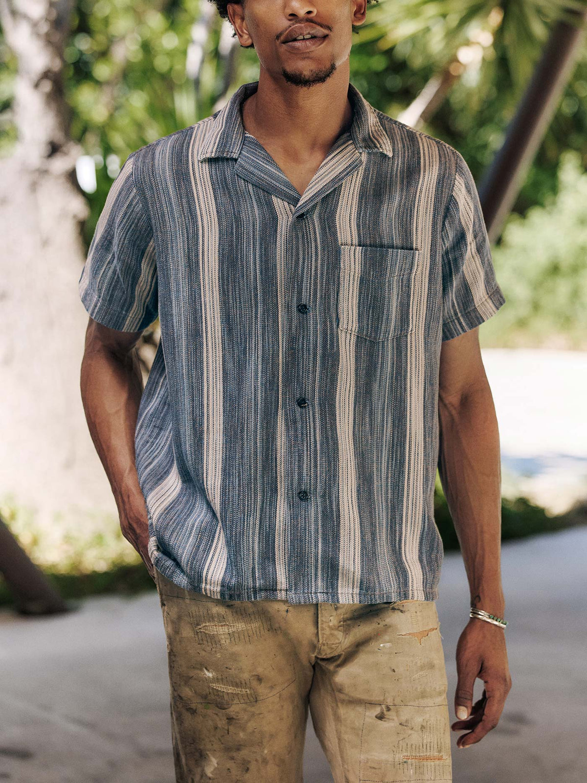 serra camp shirt in washed indigo stripe