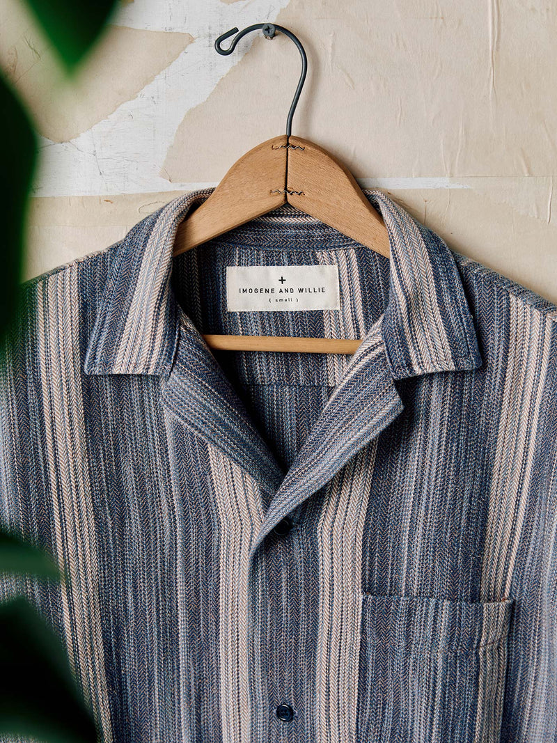 serra camp shirt in washed indigo stripe - Model