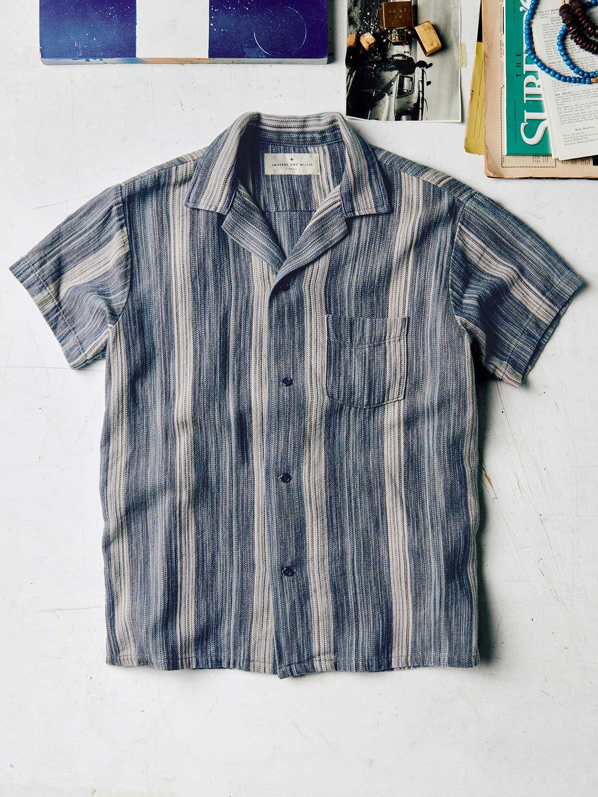 serra camp shirt in washed indigo stripe