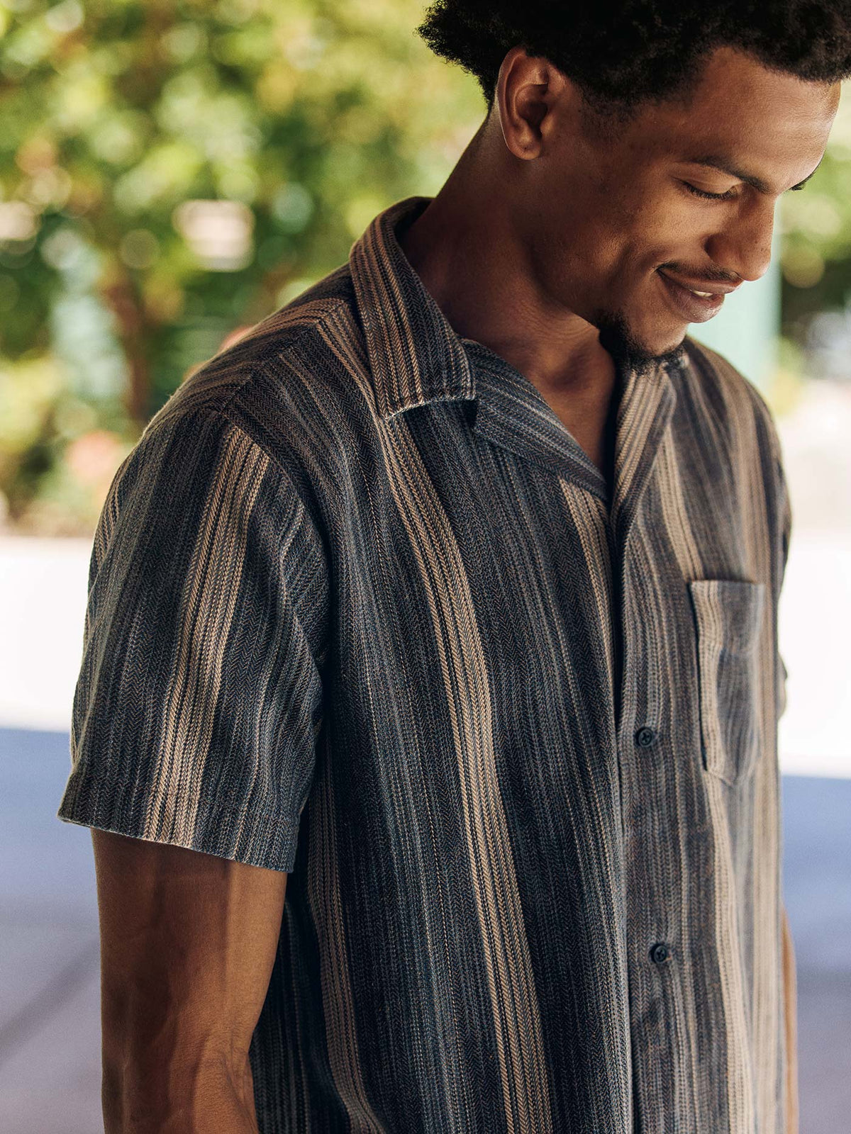 serra camp shirt in washed indigo stripe