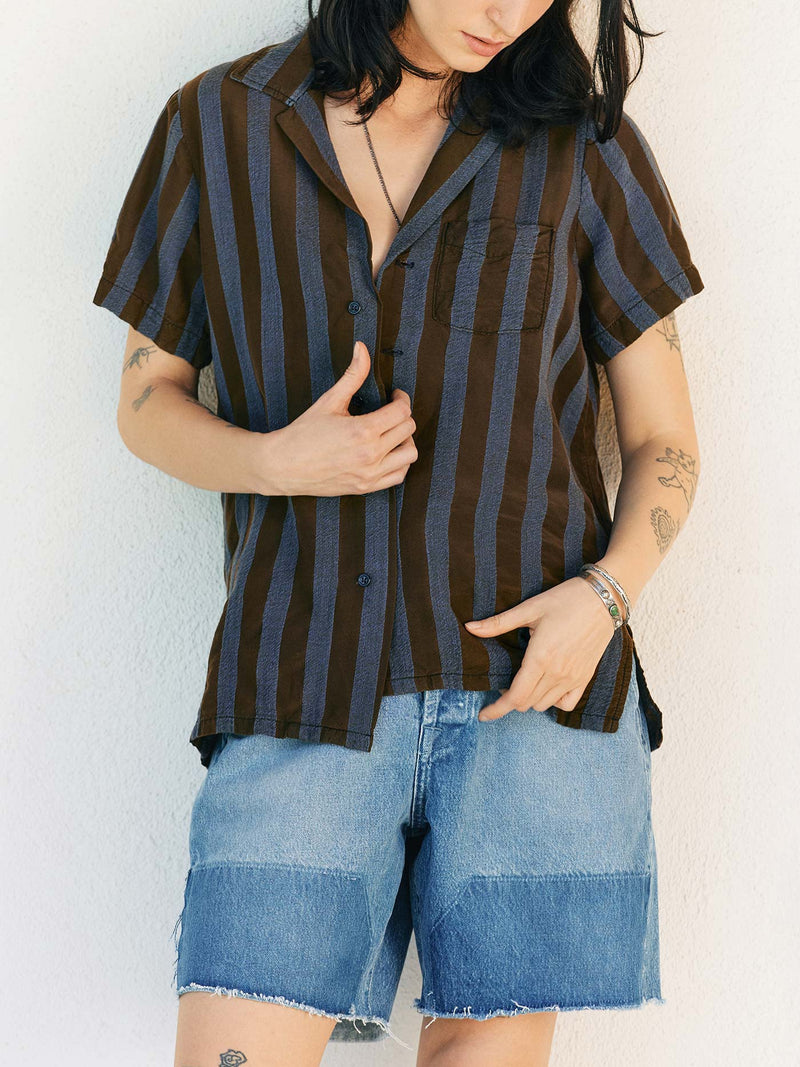 the sunfair shirt in indigo jacquard stripe