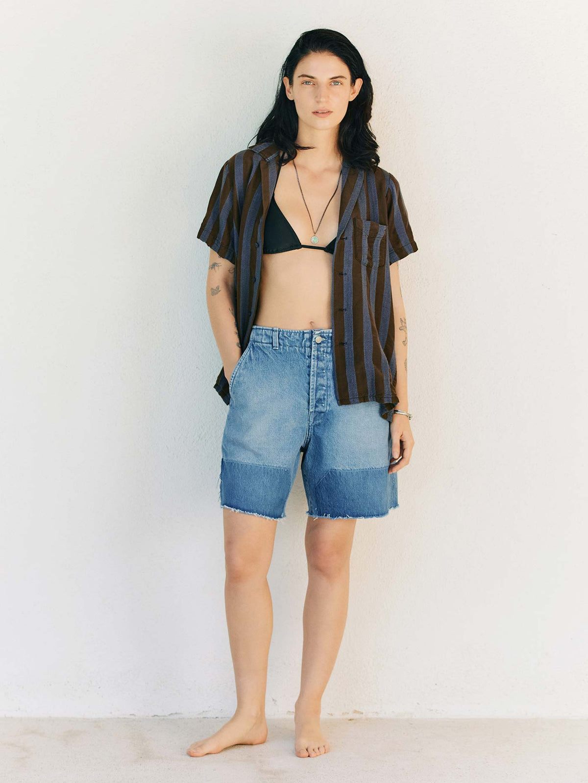 the sunfair shirt in indigo jacquard stripe