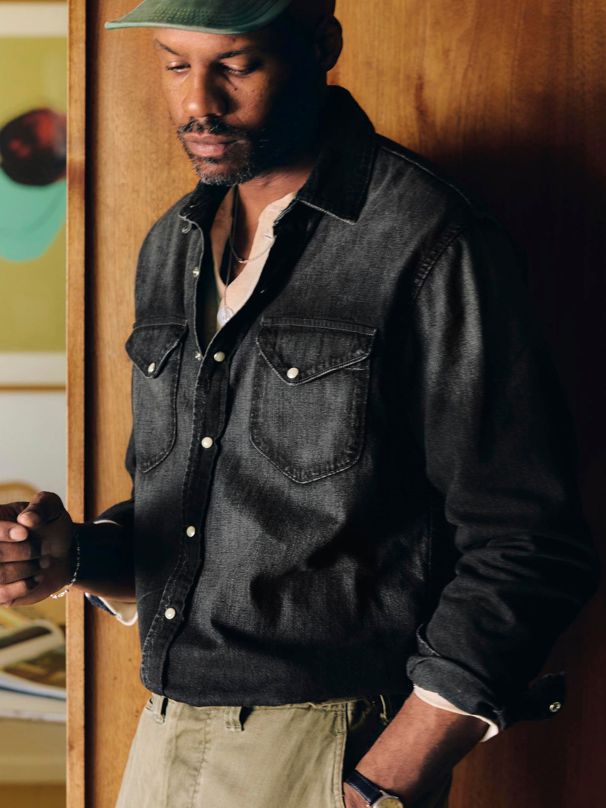 hayes washed black pearl snap