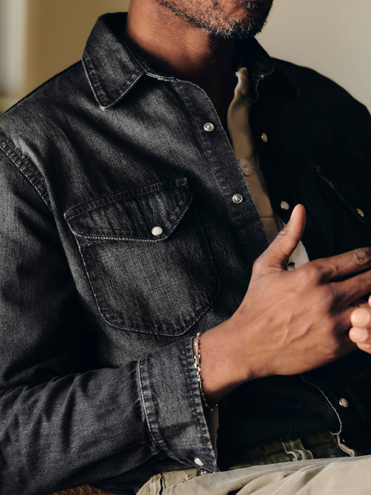 hayes washed black pearl snap