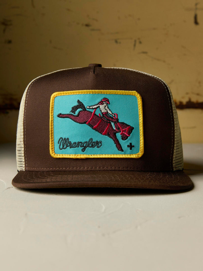 i+w x Wrangler "buckin" trucker in brown