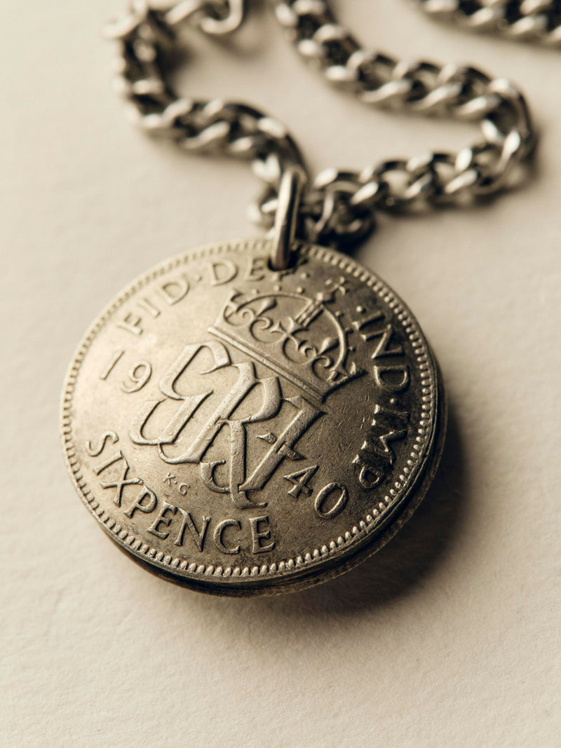 vintage trench art sixpence necklace - Model