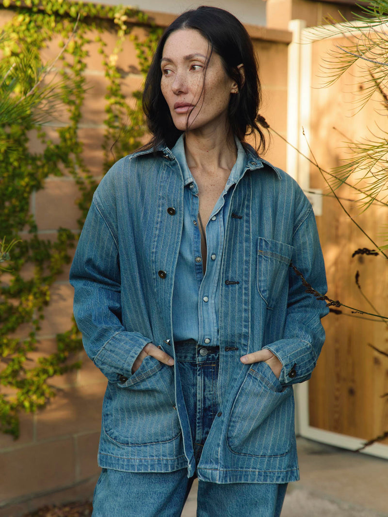 ranch jacket in washed indigo stripe