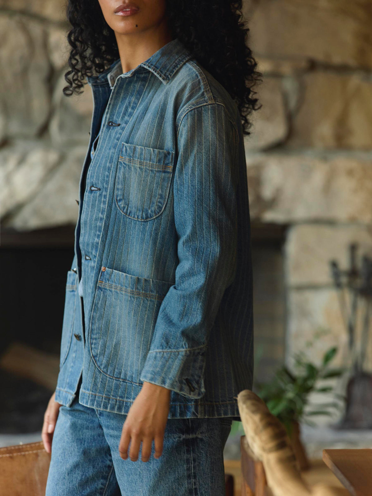 ranch jacket in washed indigo stripe