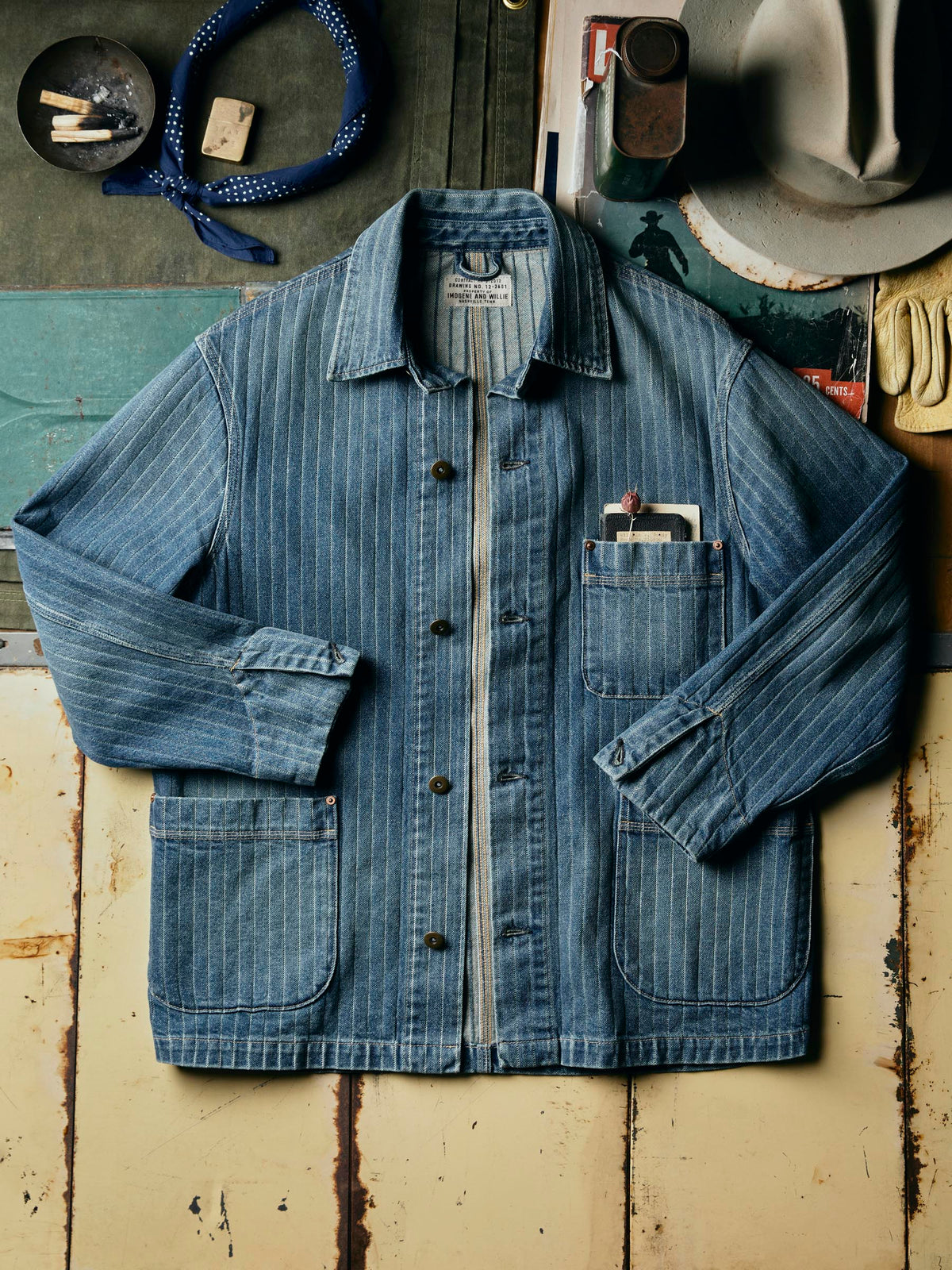 ranch jacket in washed indigo stripe
