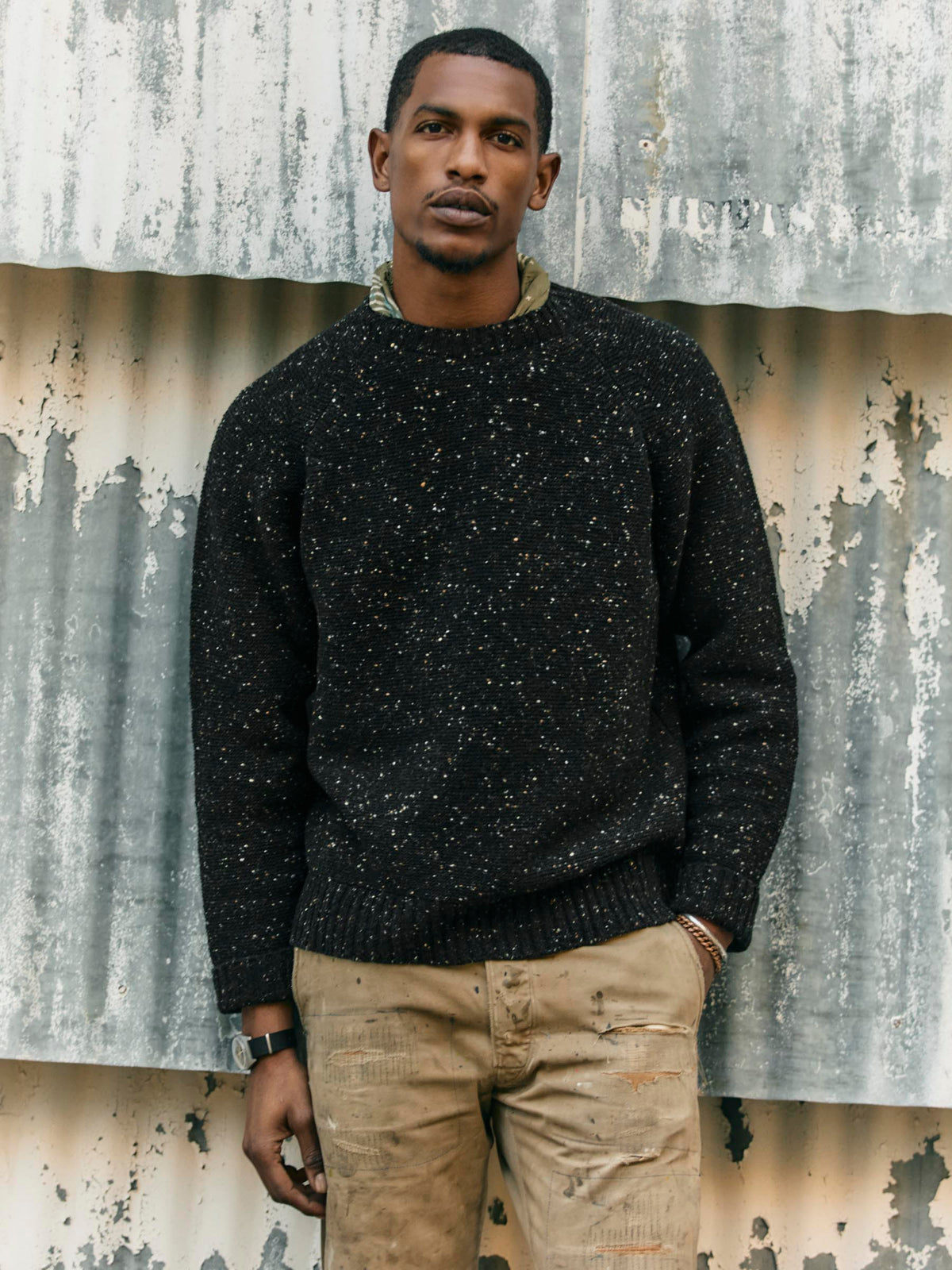 galway wool sweater in black nep