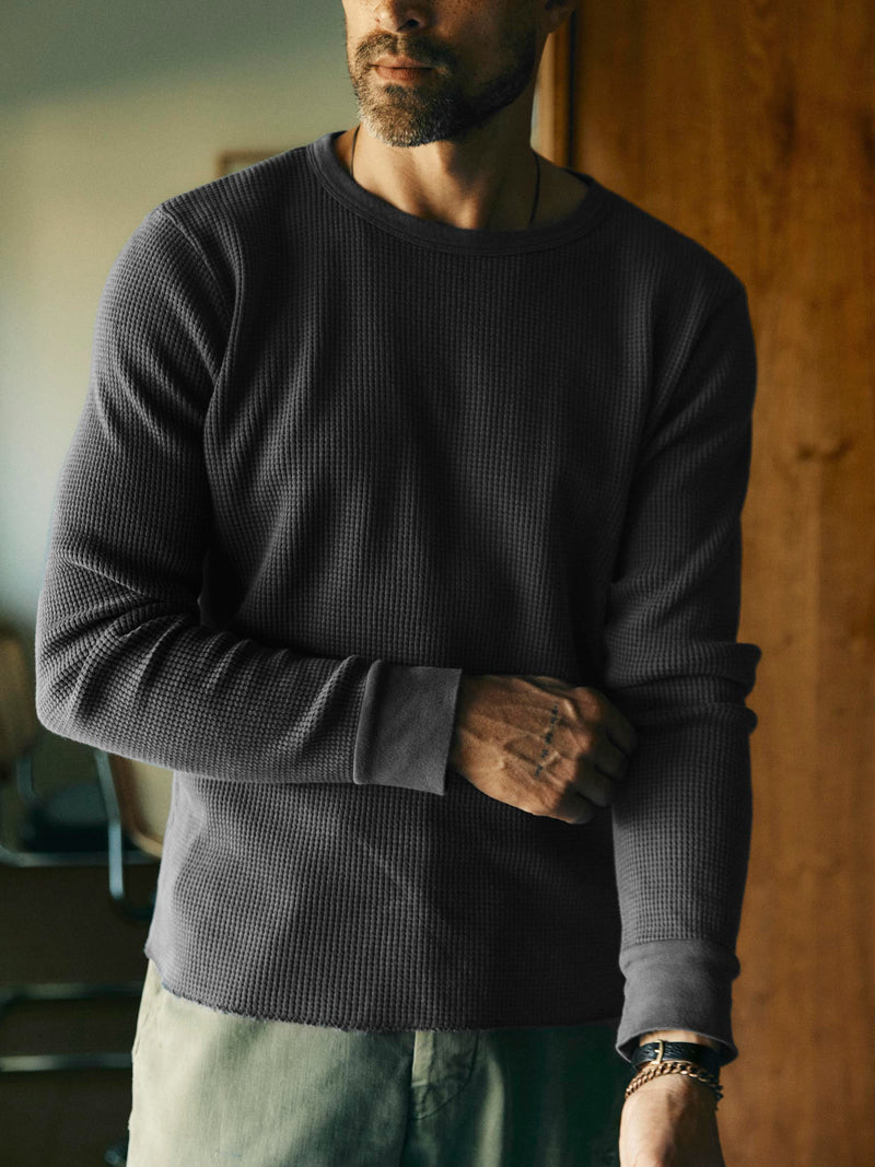 long sleeve thermal crew in faded black