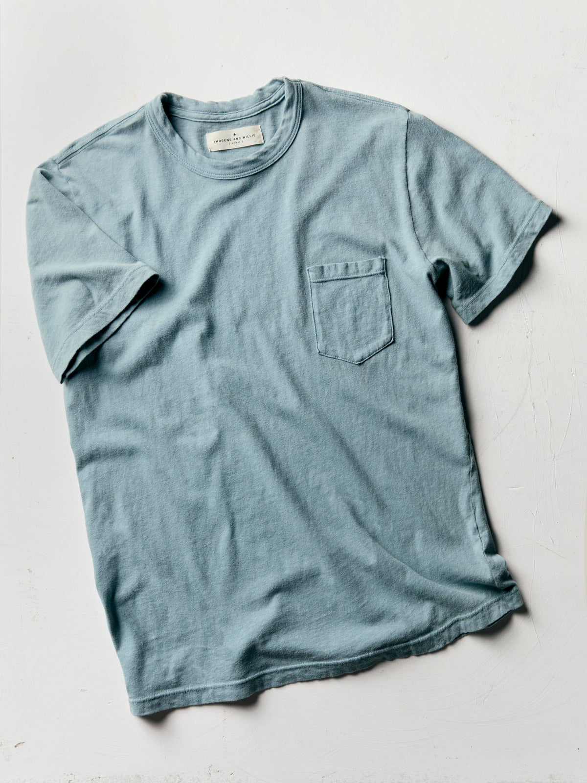 sky blue knit pocket tee