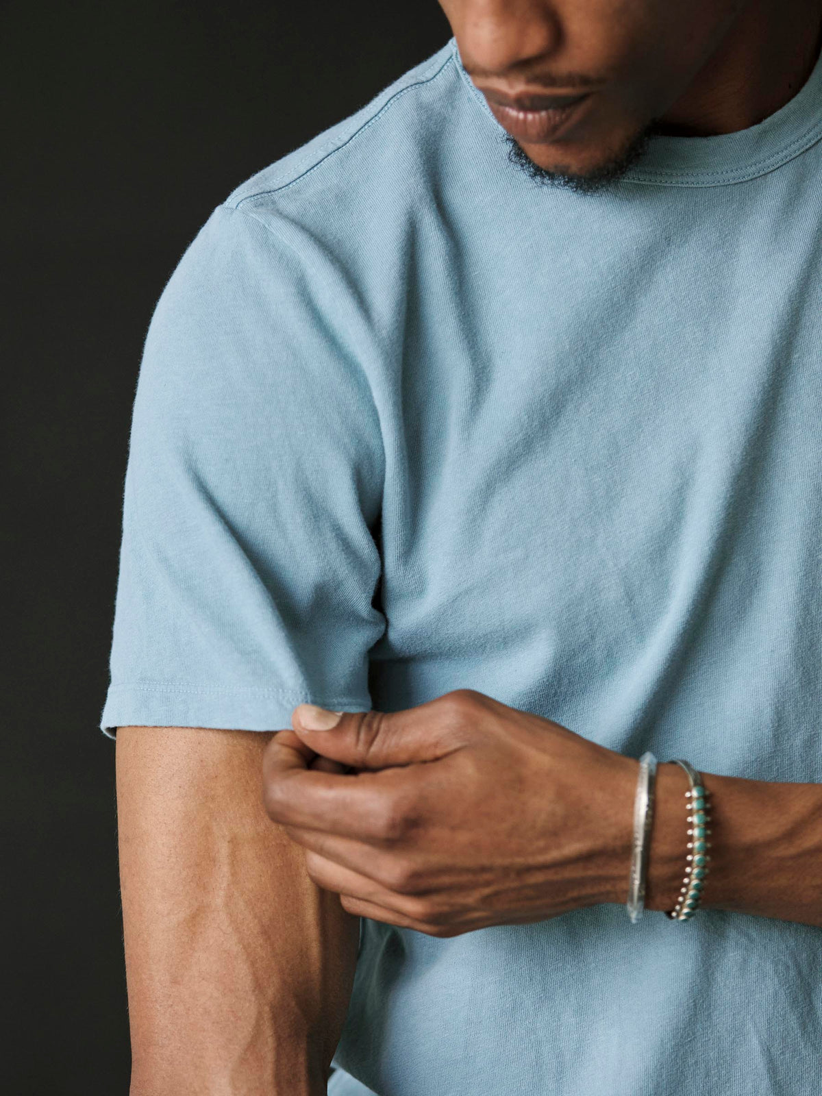 sky blue knit pocket tee