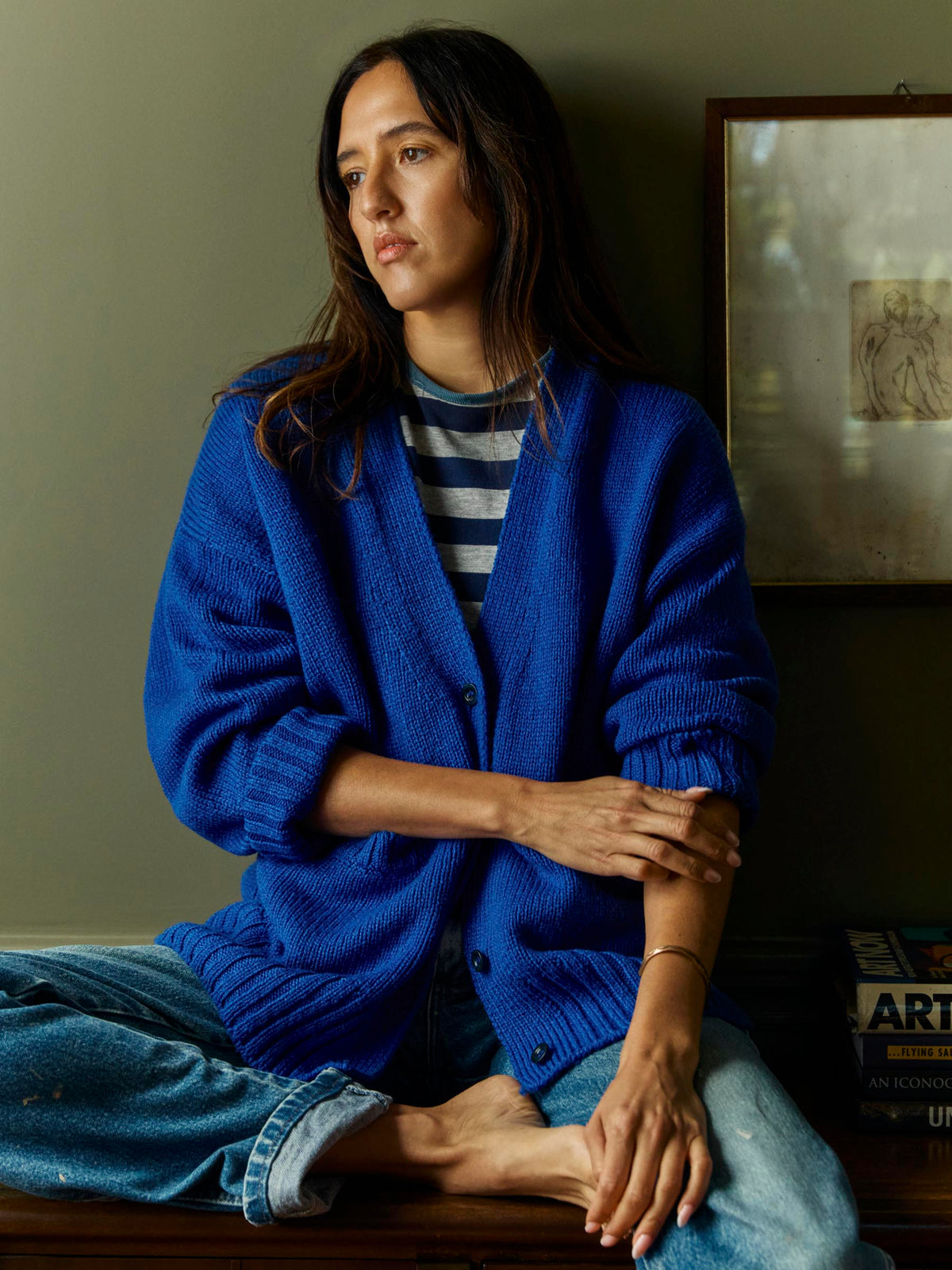 vintage cardigan in royal blue