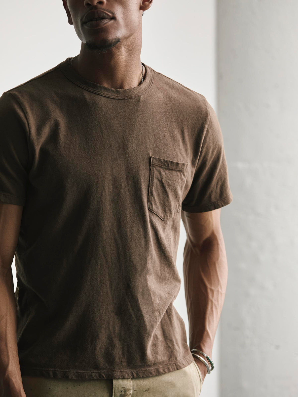 brown knit pocket tee