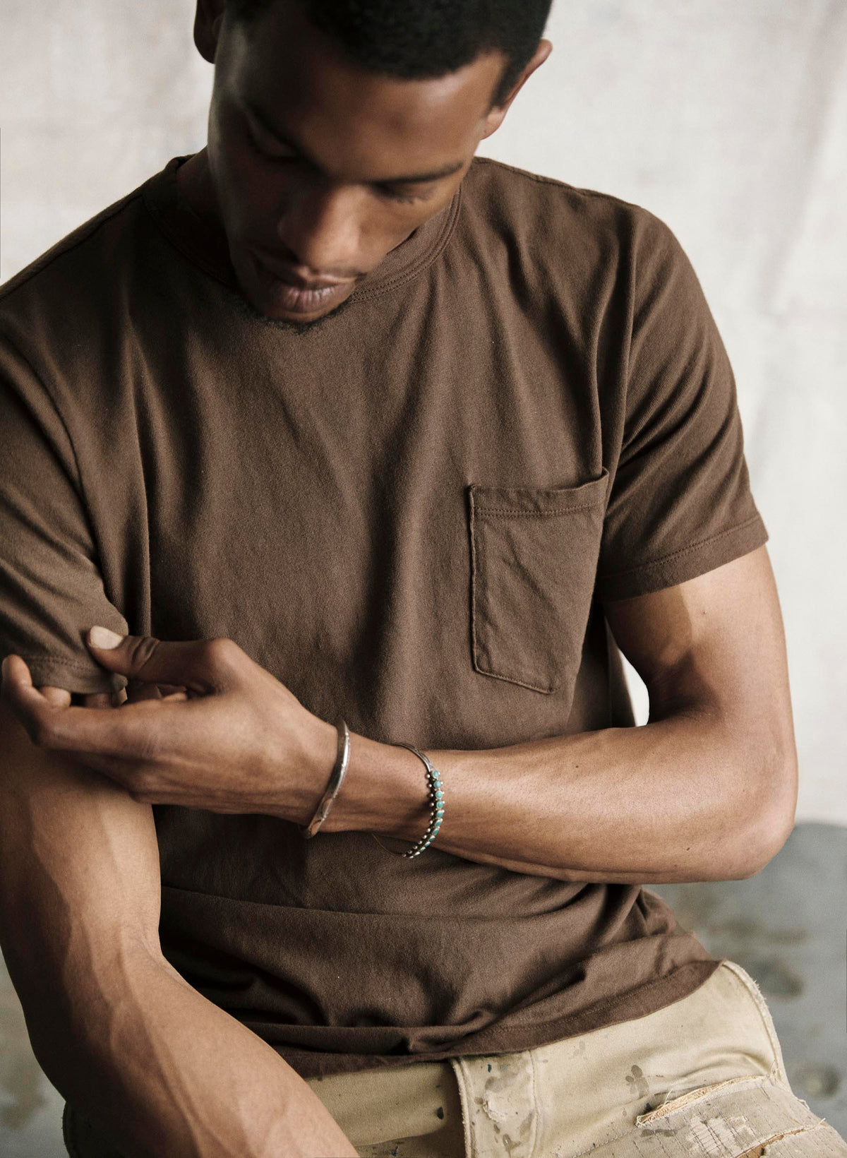 brown knit pocket tee