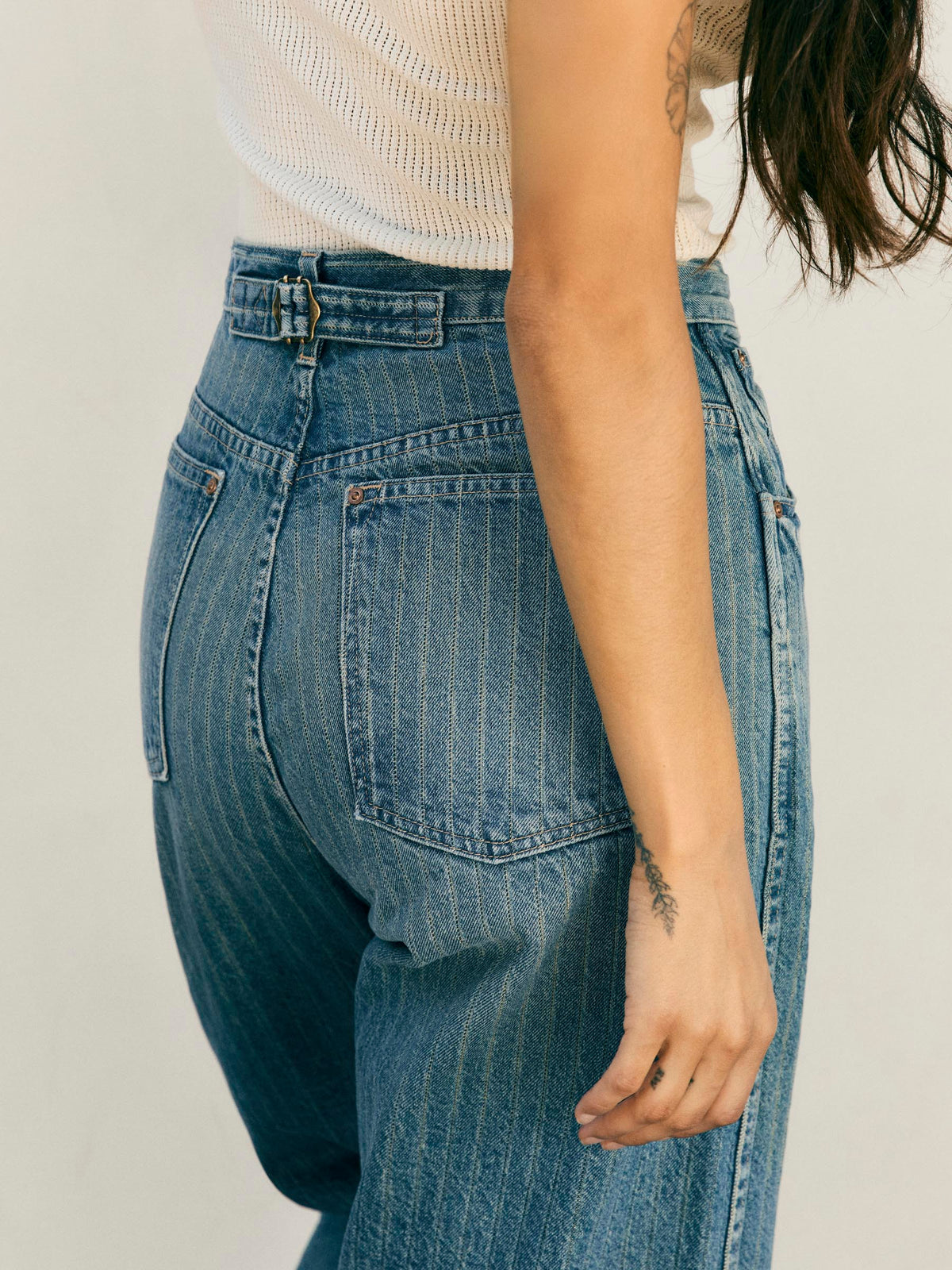 buckleback jean in washed indigo stripe