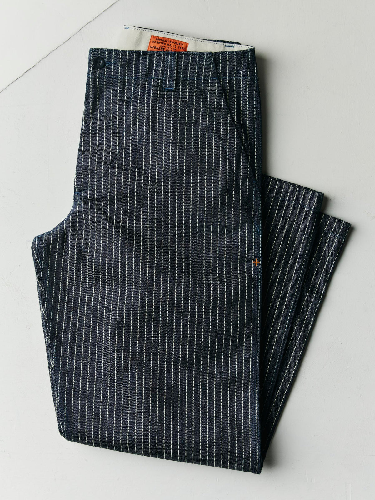 carpenter pant in striped rigid indigo