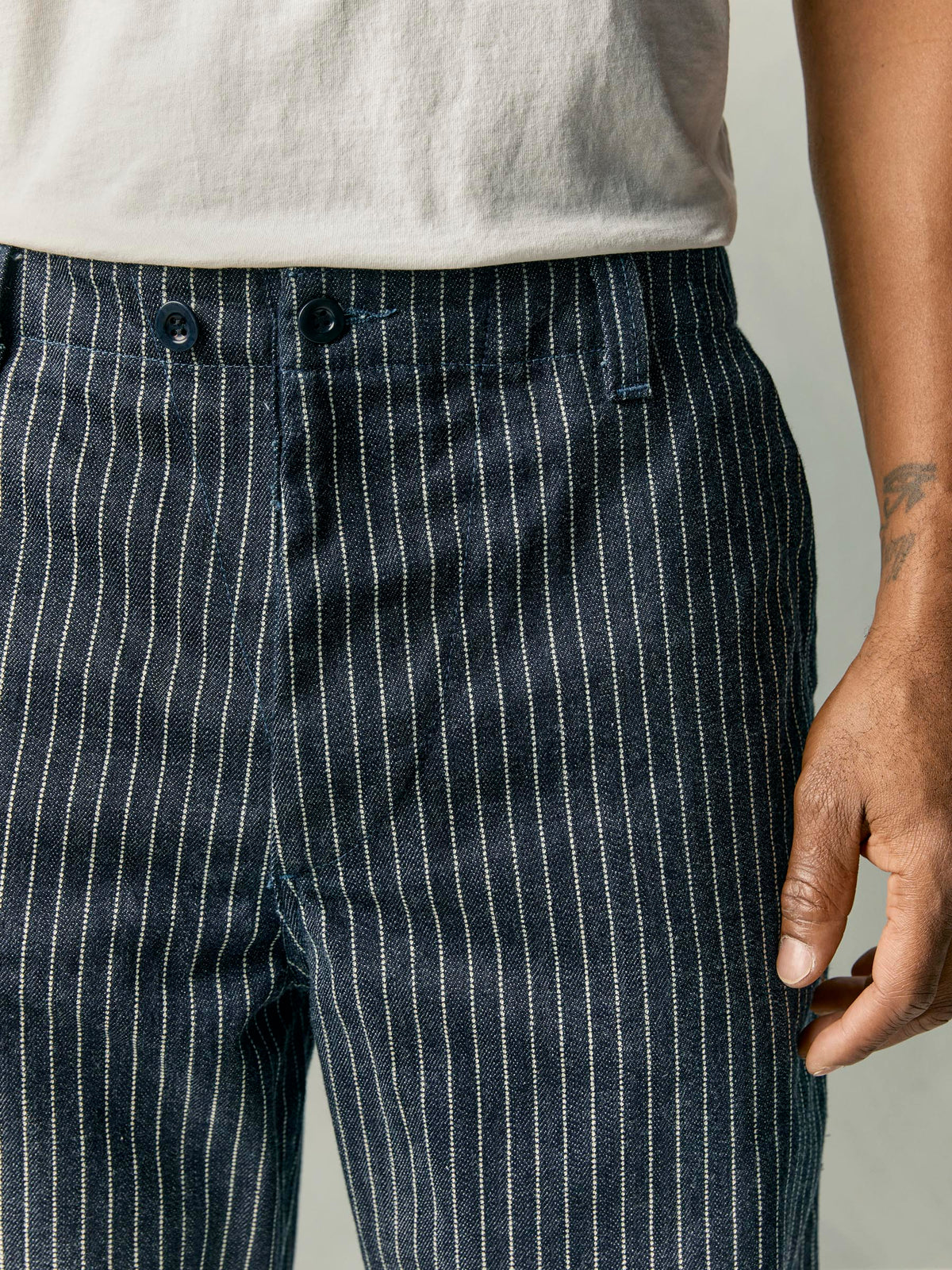 carpenter pant in striped rigid indigo