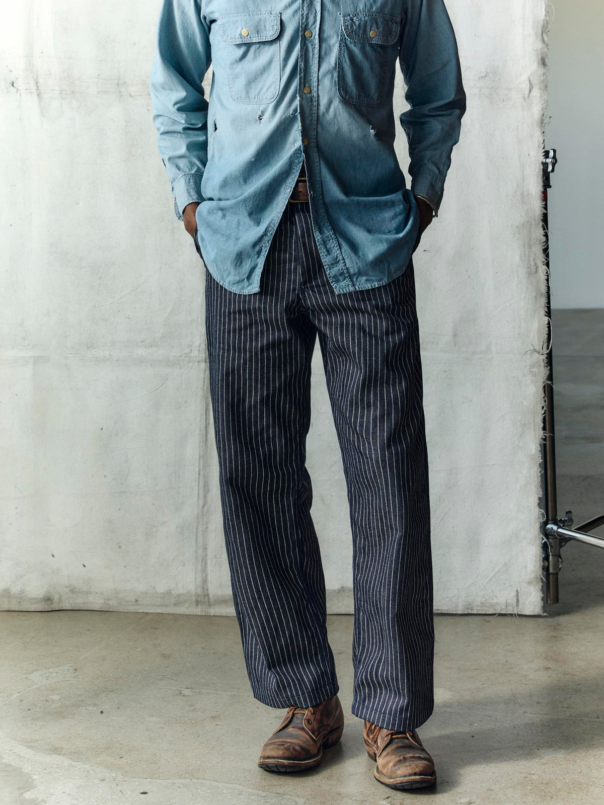 carpenter pant in striped rigid indigo