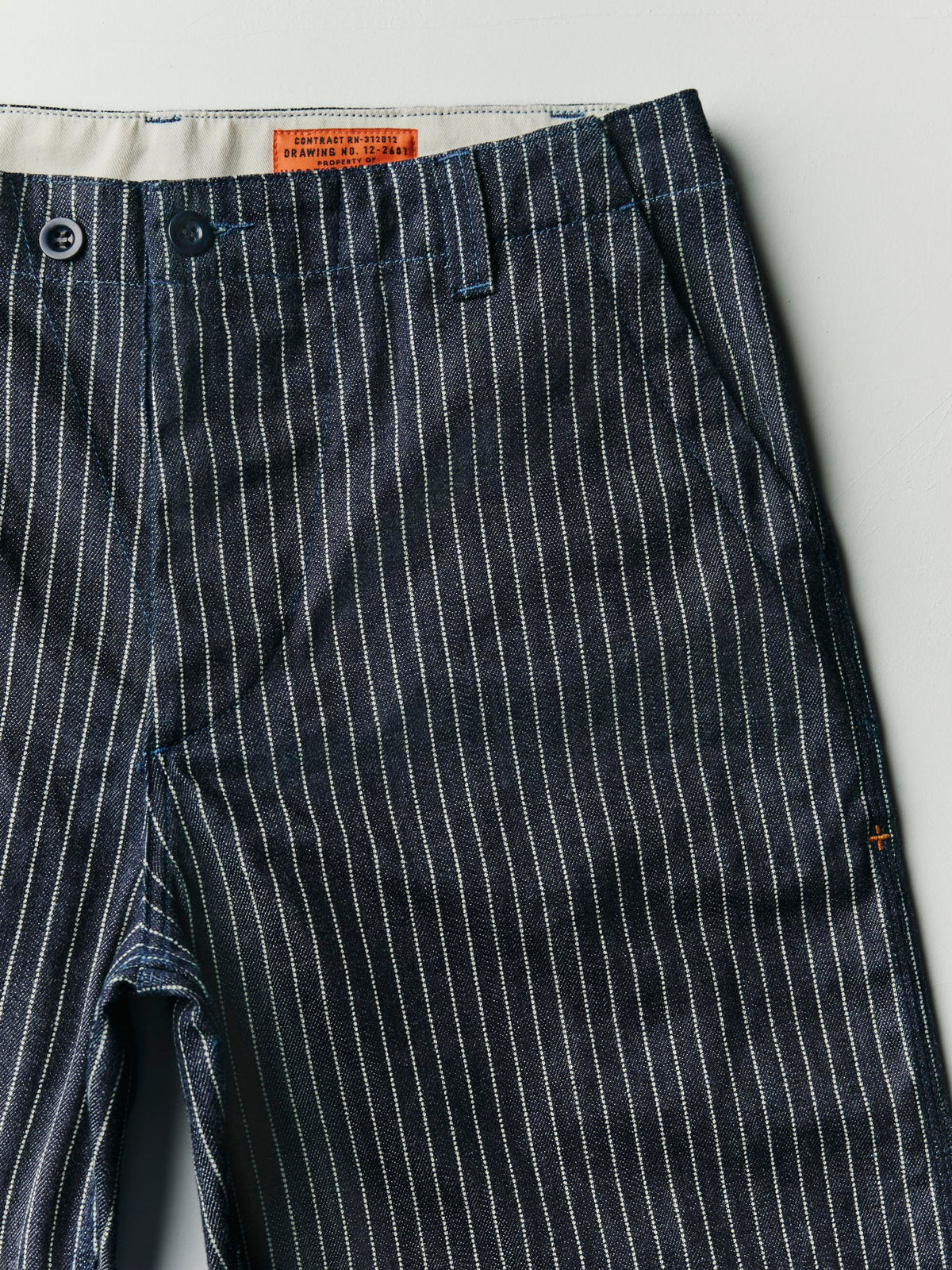 carpenter pant in striped rigid indigo