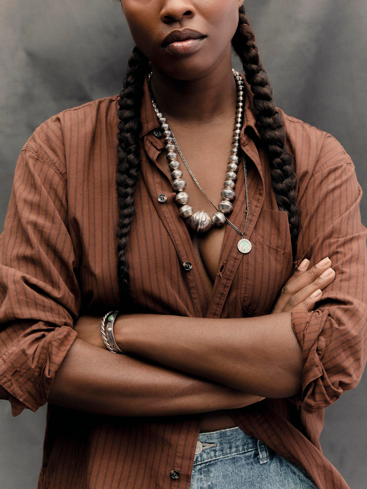 clyde brown striped cotton button up