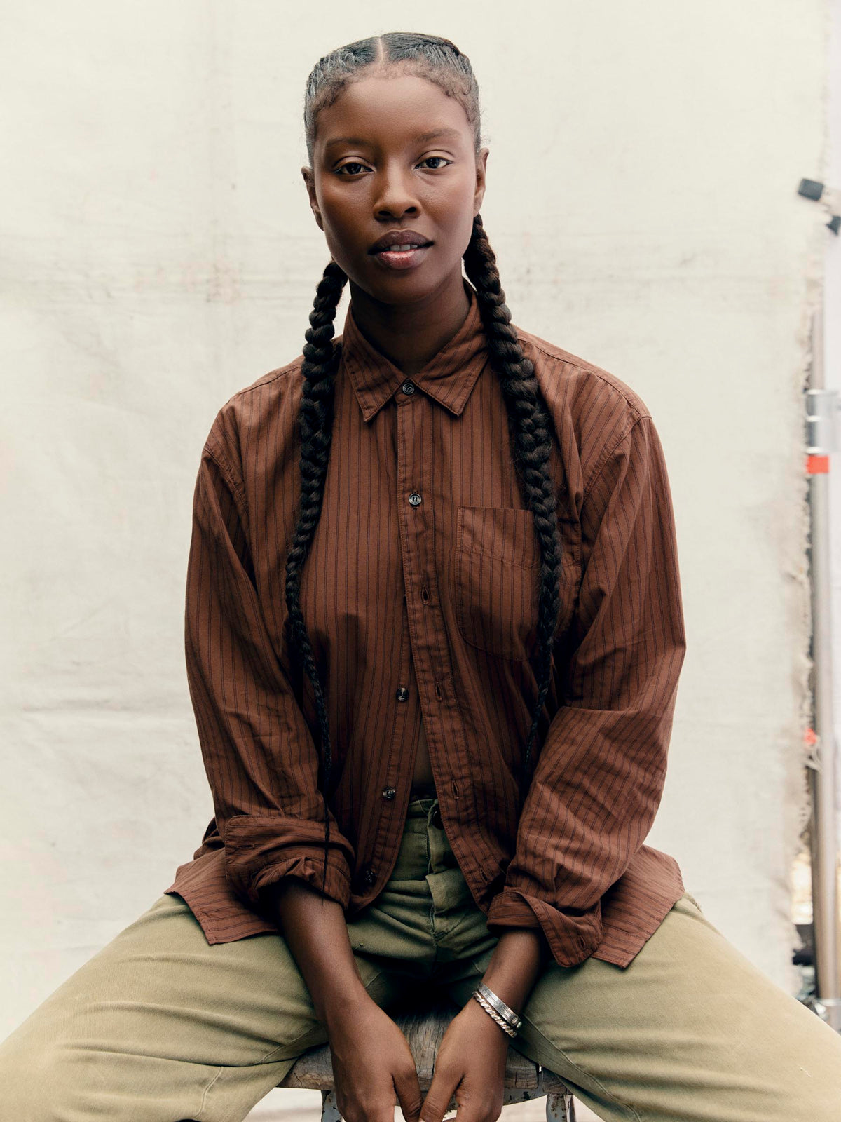 clyde brown striped cotton button up