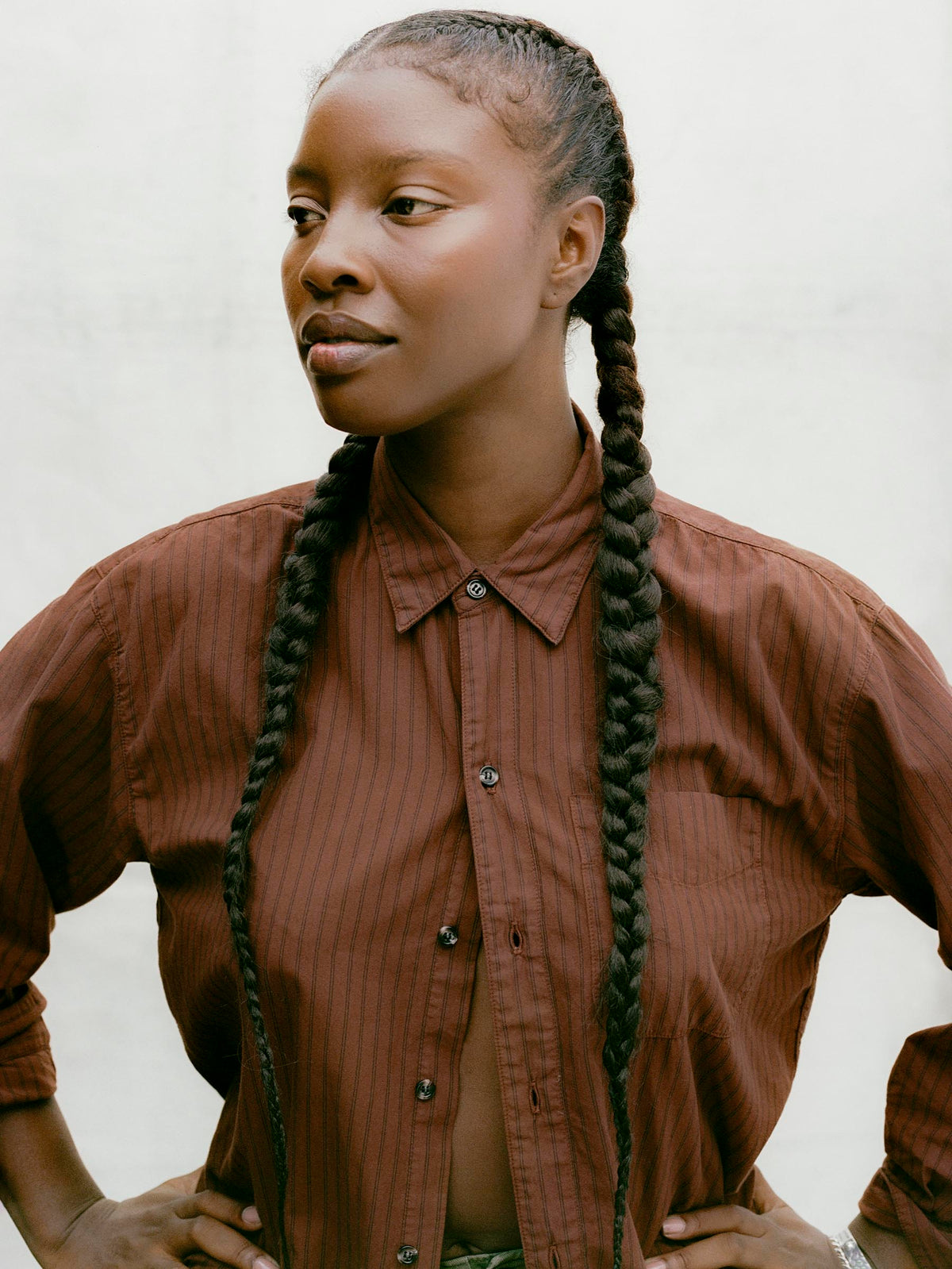 clyde brown striped cotton button up