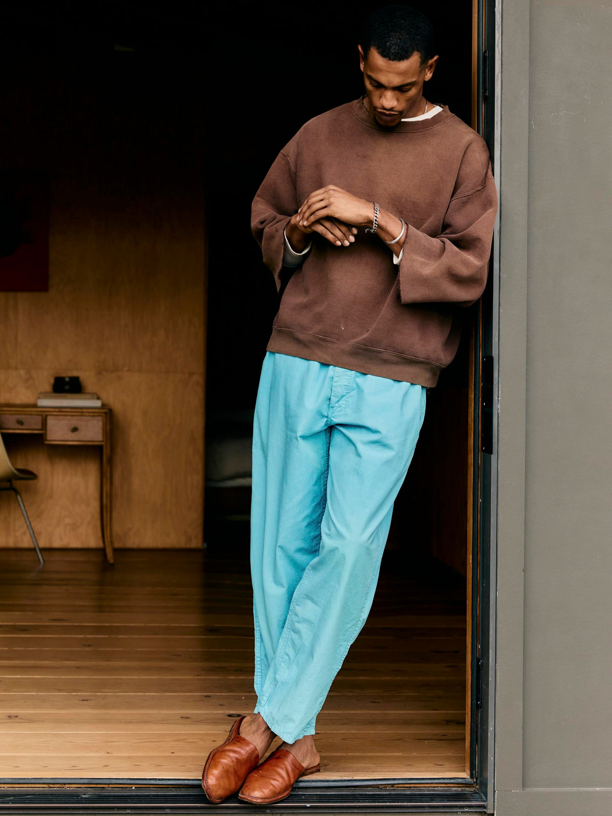 the lounge pant in aqua poplin