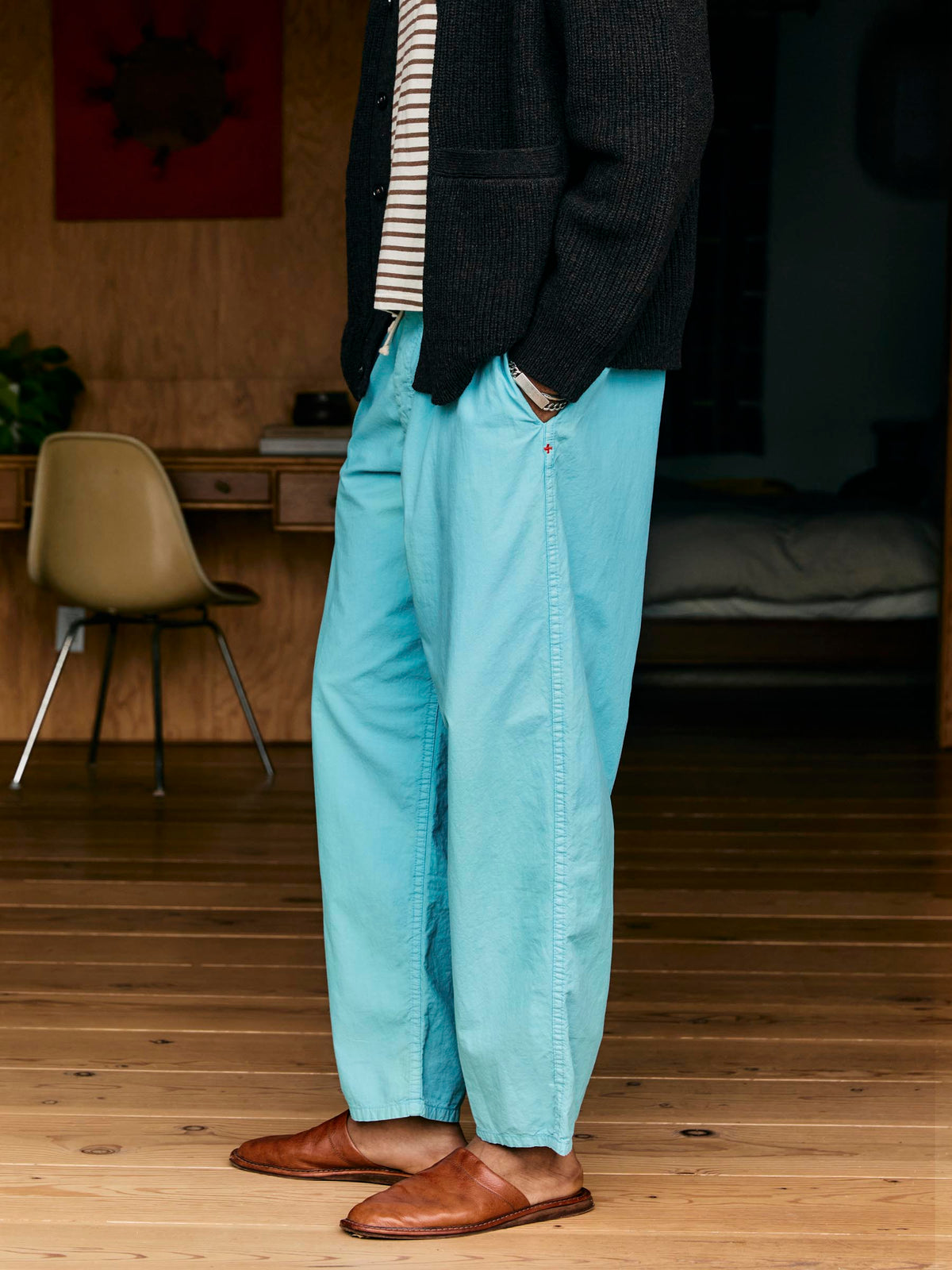 the lounge pant in aqua poplin