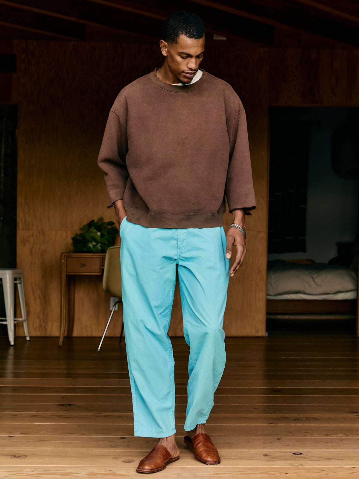 the lounge pant in aqua poplin