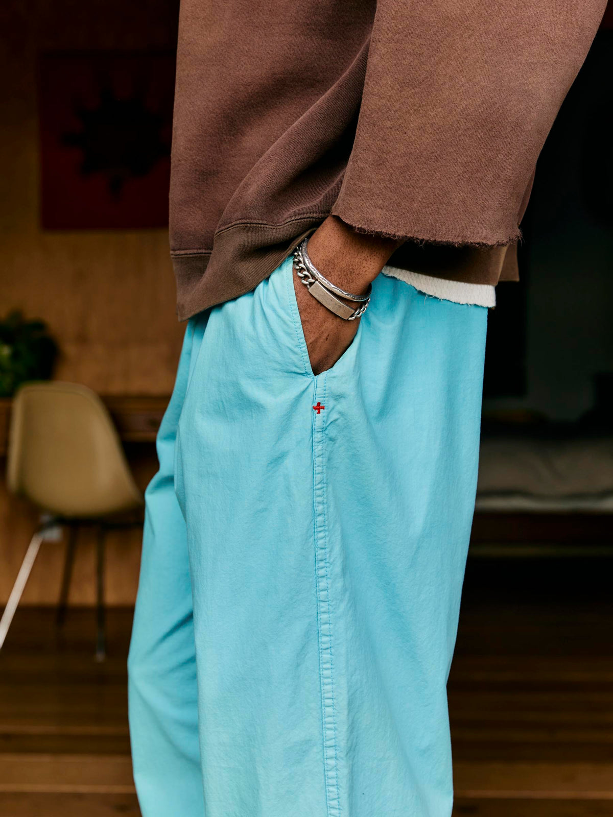 the lounge pant in aqua poplin