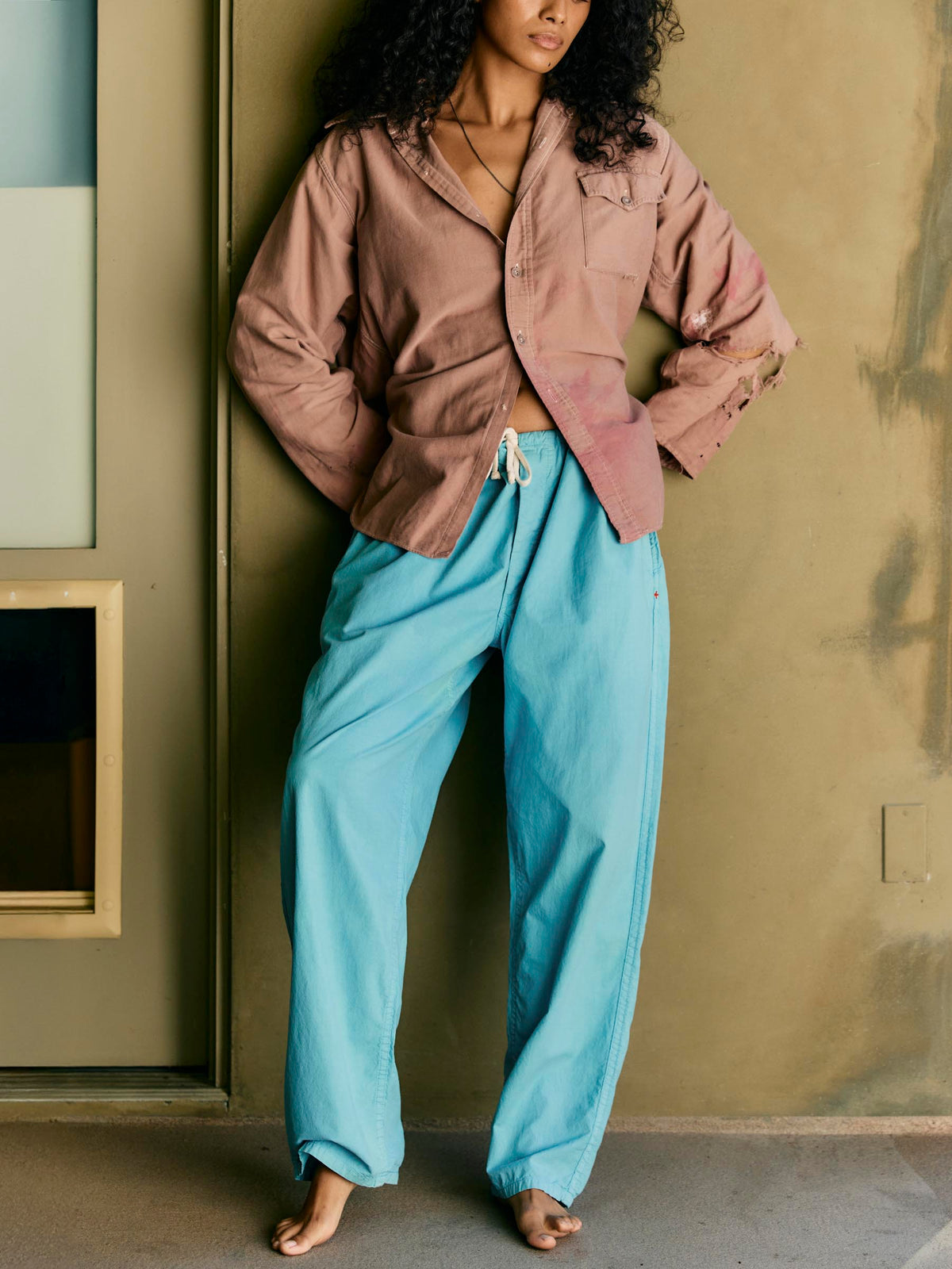 the lounge pant in aqua poplin